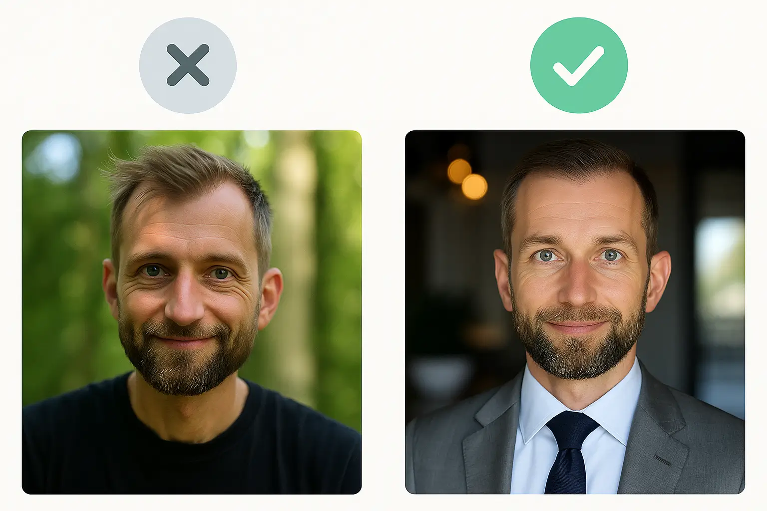 Vergleich: KI-Bewerbungsfoto vorher und nachher