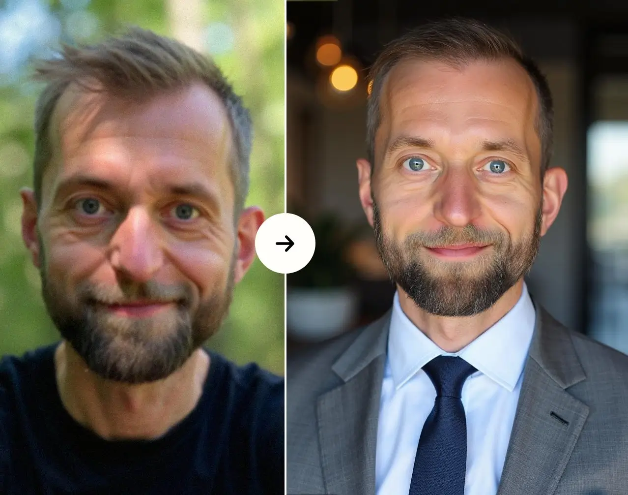 Vorher-Nachher Beispiel für KI-Porträt-Fotos mit Headyshot